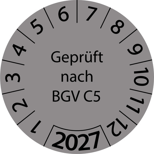 Einjahresprüfetiketten, Geprüft nach BGV C5, Startjahr: 2027 aus Papier oder Plastik