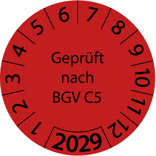 Einjahresprüfetiketten, Geprüft nach BGV C5, Startjahr: 2029 aus Papier oder Plastik