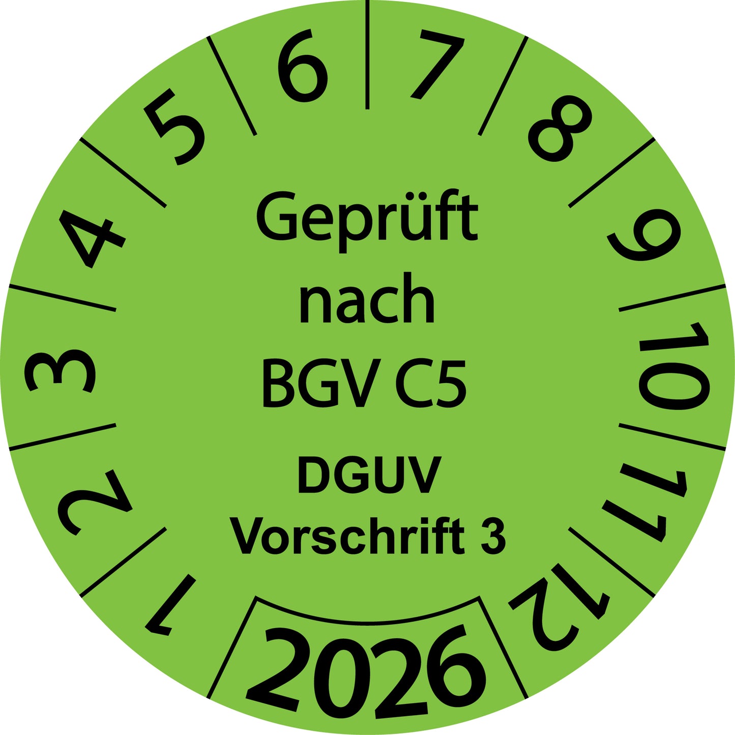 Einjahresprüfetiketten, Geprüft nach BGV C5, DGUV Vorschrift 3, Startjahr: 2026 aus Papier oder Plastik