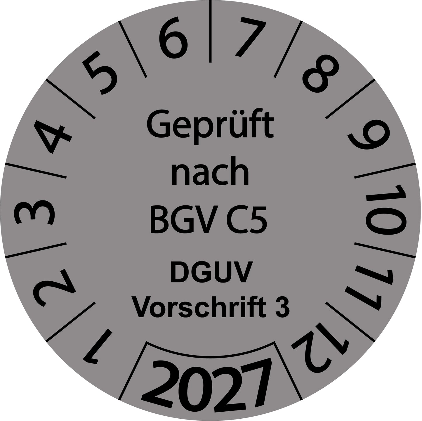 Einjahresprüfetiketten, Geprüft nach BGV C5, DGUV Vorschrift 3, Startjahr: 2027 aus Papier oder Plastik