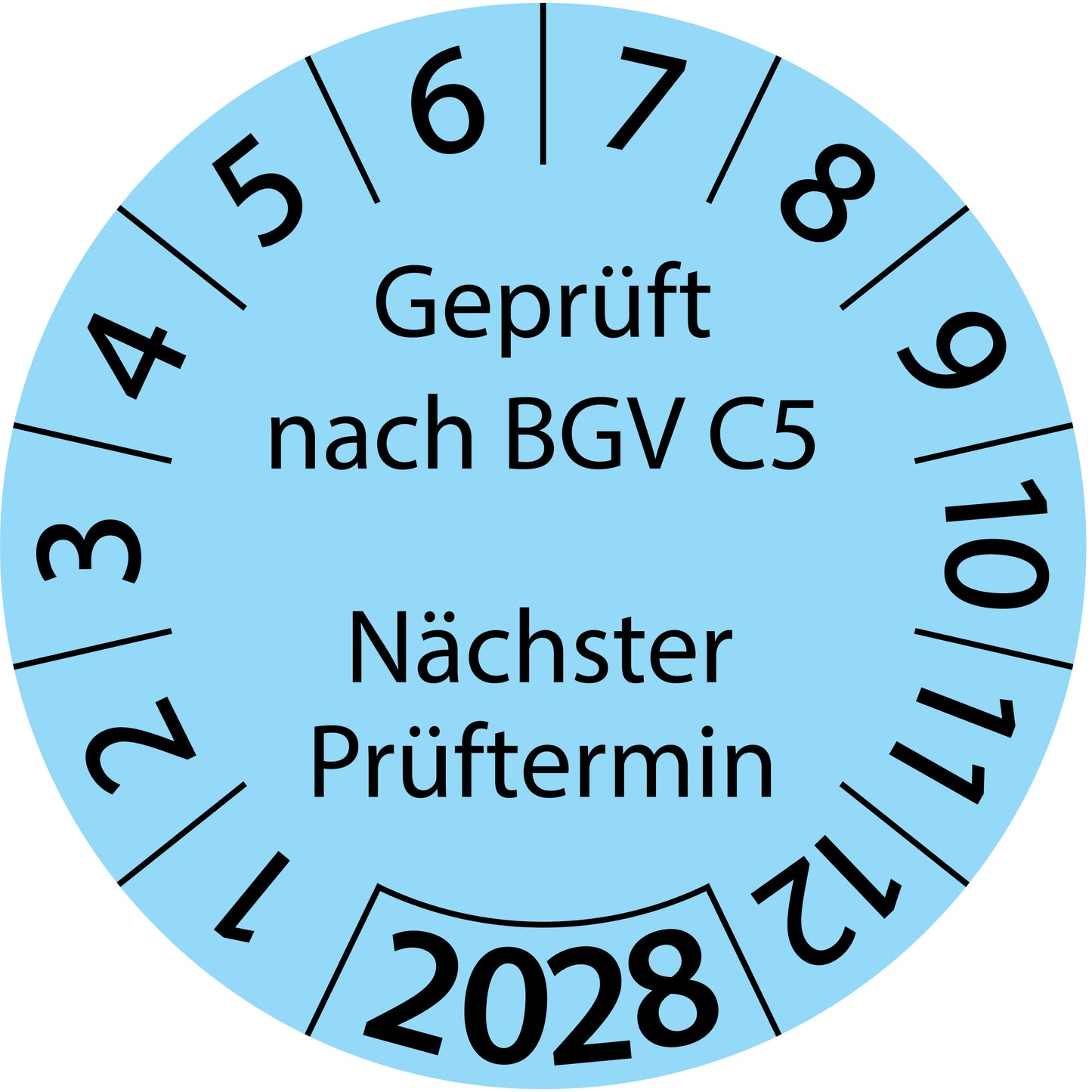 Einjahresprüfetiketten, Geprüft nach BGV C5, Nächster Prüftermin, Startjahr: 2028 aus Papier oder Plastik