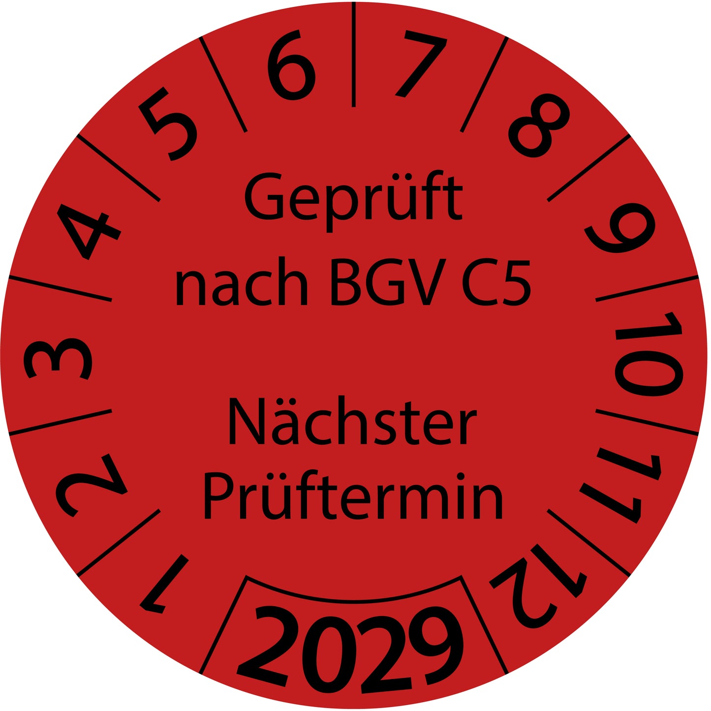 Einjahresprüfetiketten, Geprüft nach BGV C5, Nächster Prüftermin, Startjahr: 2029 aus Papier oder Plastik