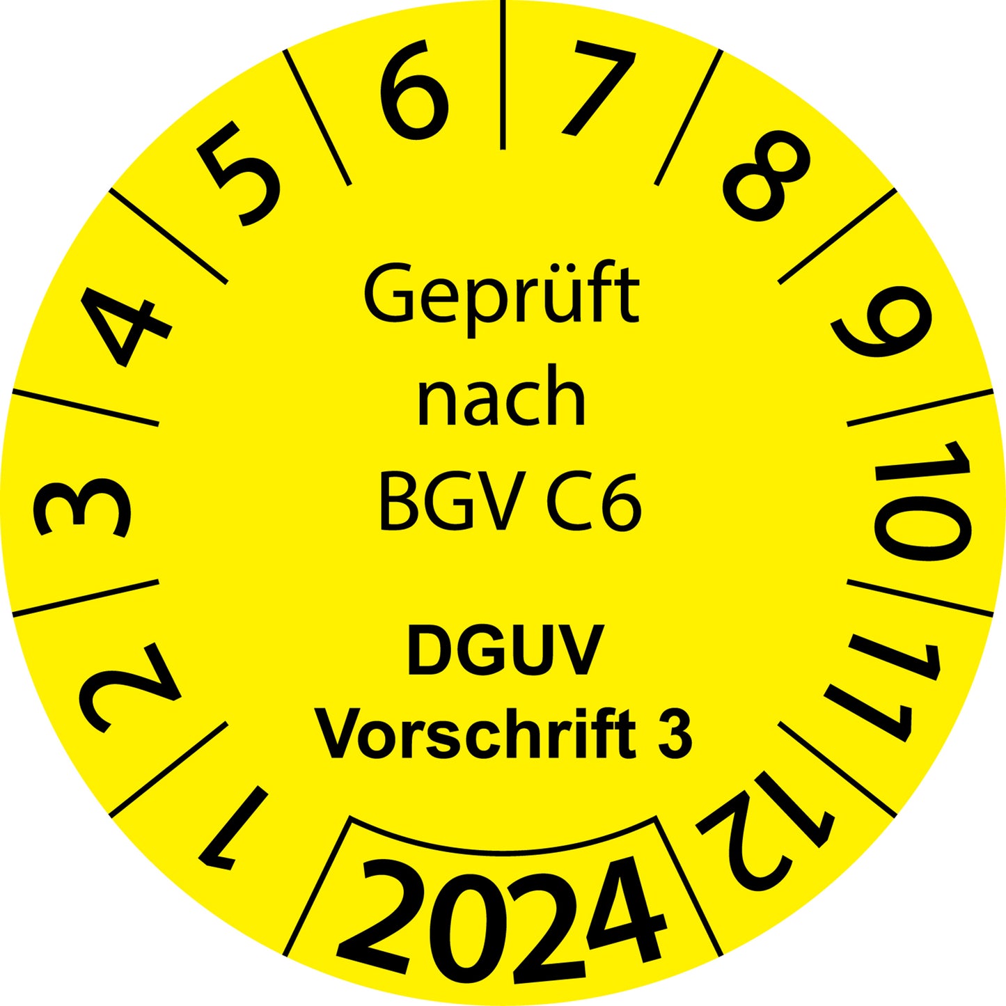 Einjahresprüfetiketten, Geprüft nach BGV C6, DGUV Vorschrift 3, Startjahr: 2024 aus Papier oder Plastik