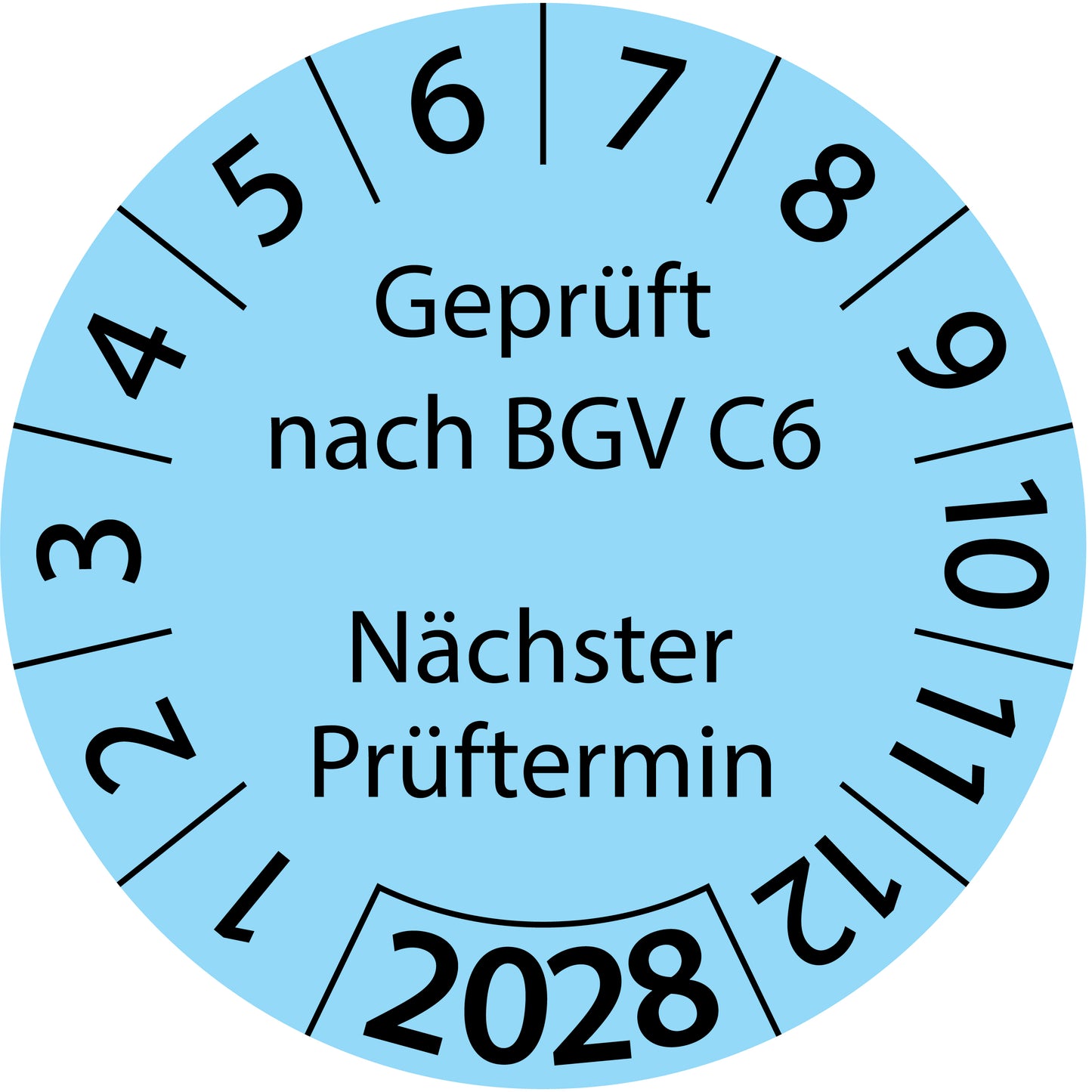 Einjahresprüfetiketten, Geprüft nach BGV C6, Nächster Prüftermin, Startjahr: 2028 aus Papier oder Plastik