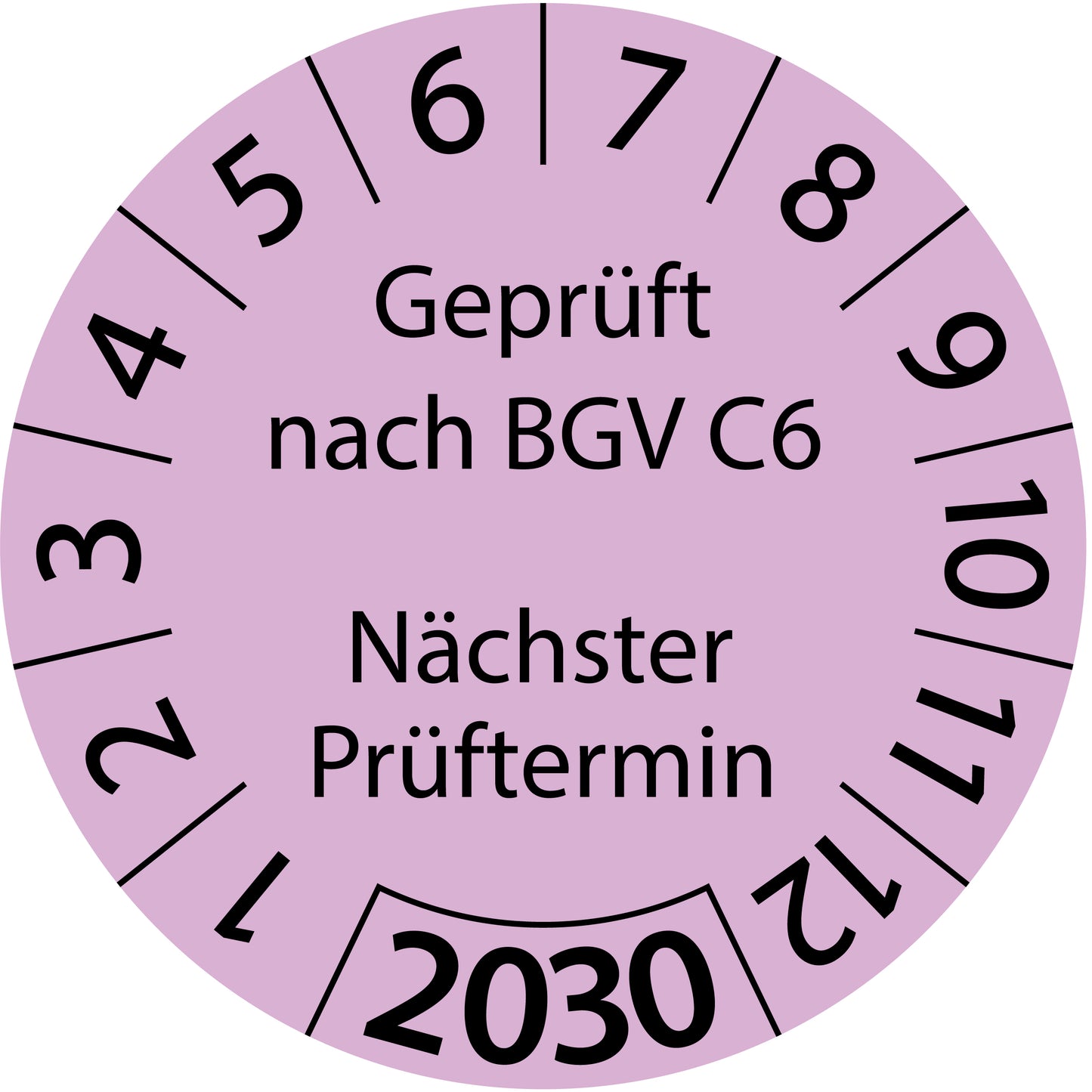 Einjahresprüfetiketten, Geprüft nach BGV C6, Nächster Prüftermin, Startjahr: 2030 aus Papier oder Plastik