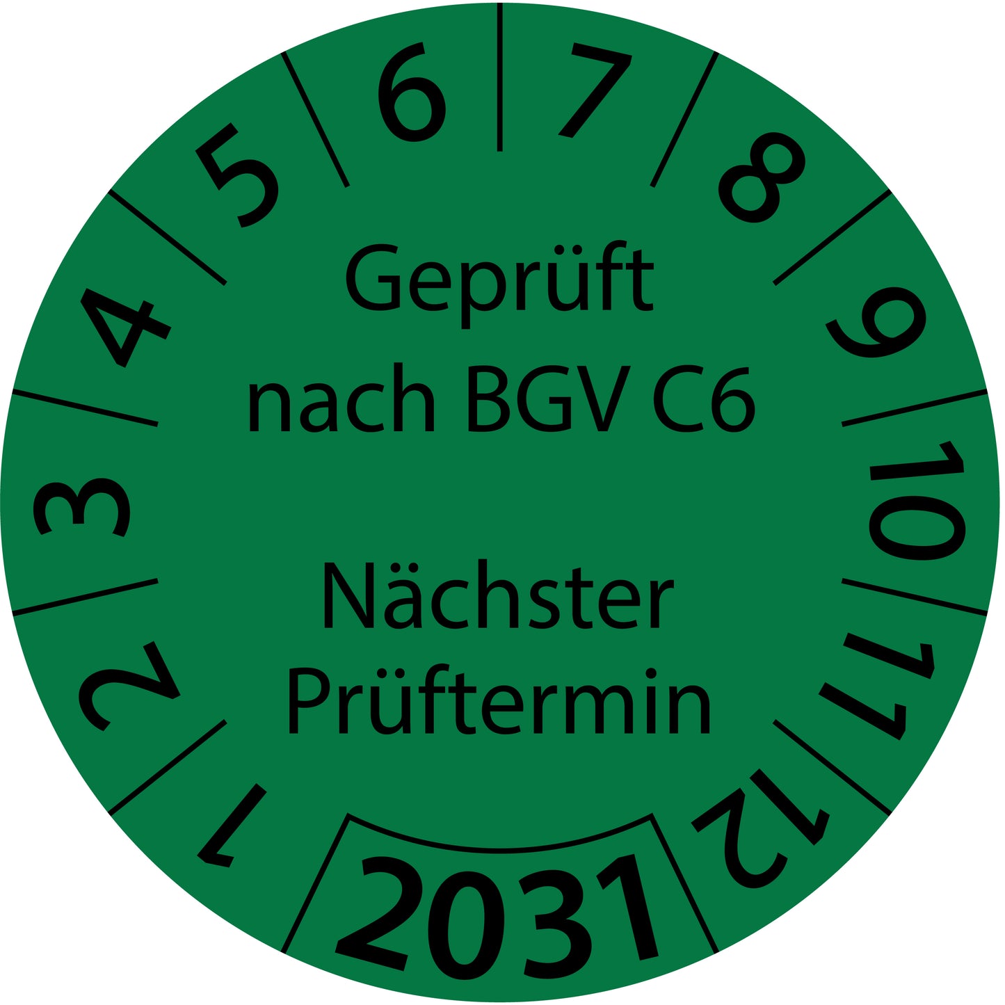 Mehrjahresprüfetiketten, Geprüft nach BGR D6, Startjahr: 2031 aus Papier oder Plastik