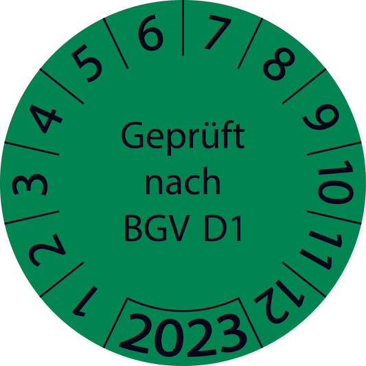 Einjahresprüfetiketten, Geprüft nach BGV D1, Startjahr: 2023 aus Papier oder Plastik