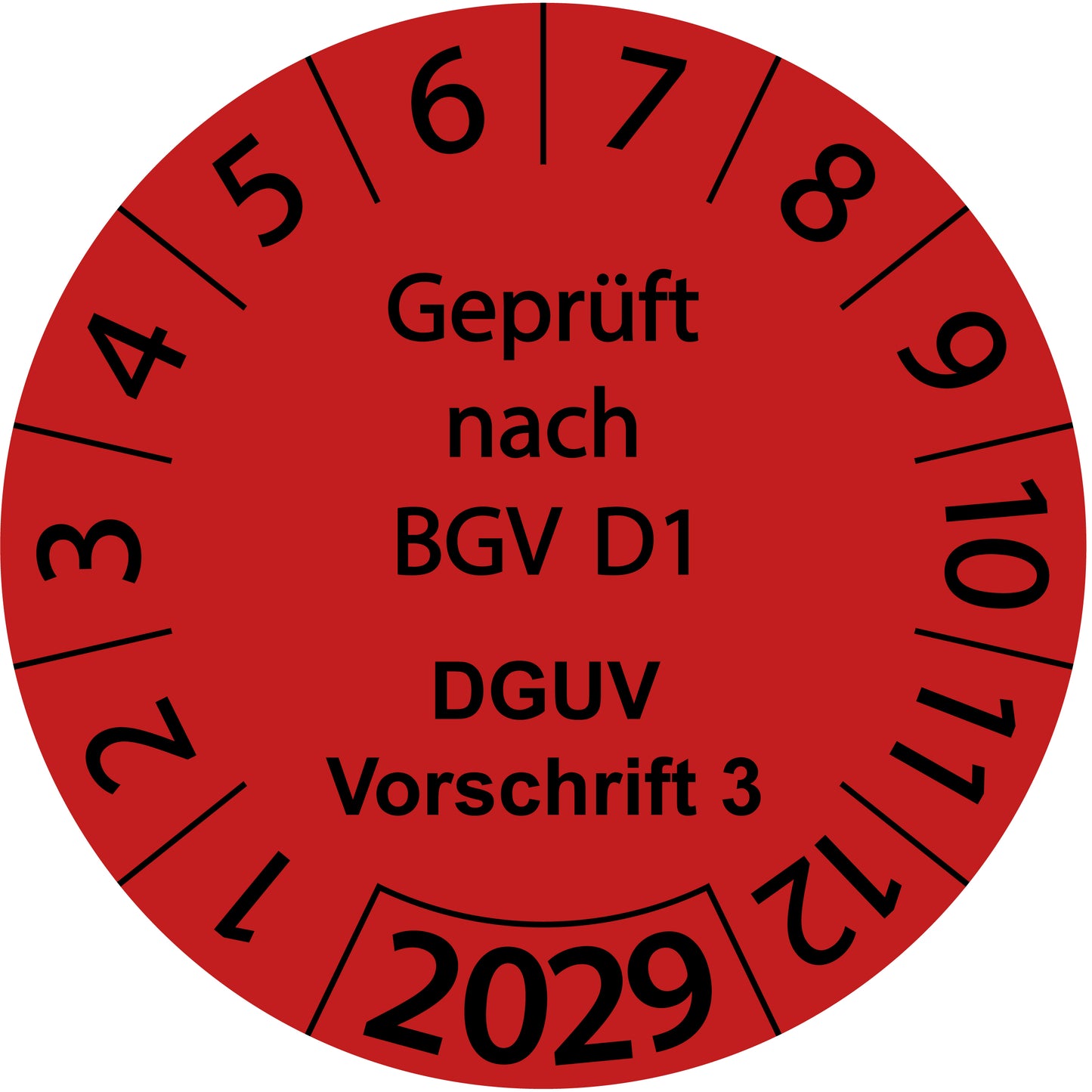 Einjahresprüfetiketten, Geprüft nach BGV D1, DGUV Vorschrift 3, Startjahr: 2029 aus Papier oder Plastik