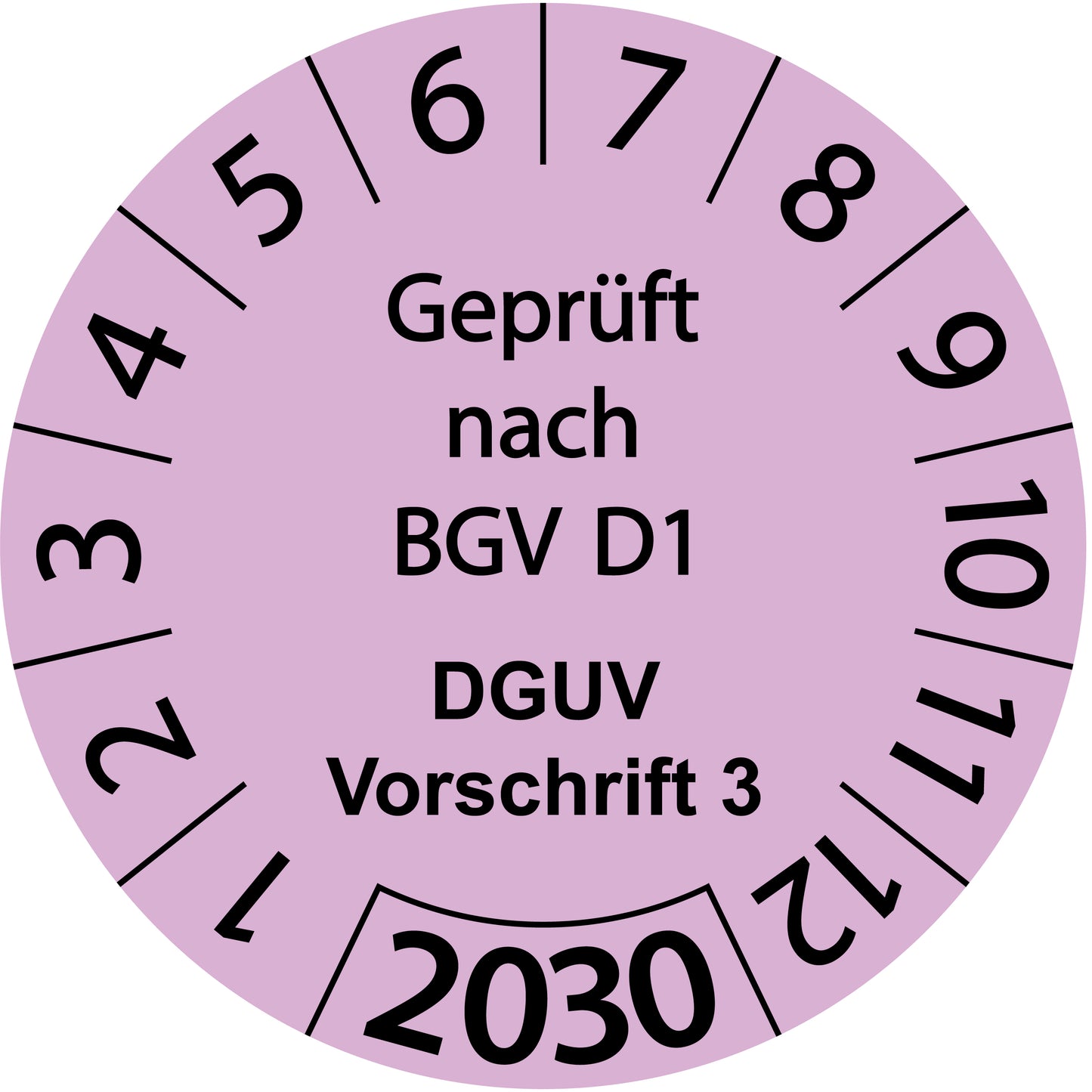 Einjahresprüfetiketten, Geprüft nach BGV D1, DGUV Vorschrift 3, Startjahr: 2030 aus Papier oder Plastik