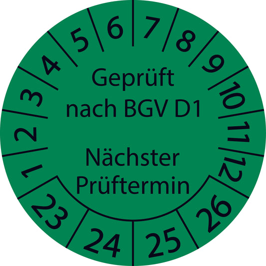 Mehrjahresprüfetiketten, Geprüft nach BGV D1 Nächster Prüftermin, Startjahr: 2023 aus Papier oder Plastik