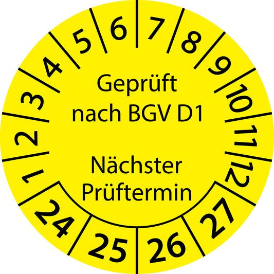 Mehrjahresprüfetiketten, Geprüft nach BGV D1, Nächster Prüftermin, Startjahr: 2024 aus Papier oder Plastik