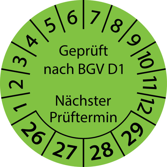 Mehrjahresprüfetiketten, Geprüft nach BGV D1, Nächster Prüftermin, Startjahr: 2026 aus Papier oder Plastik