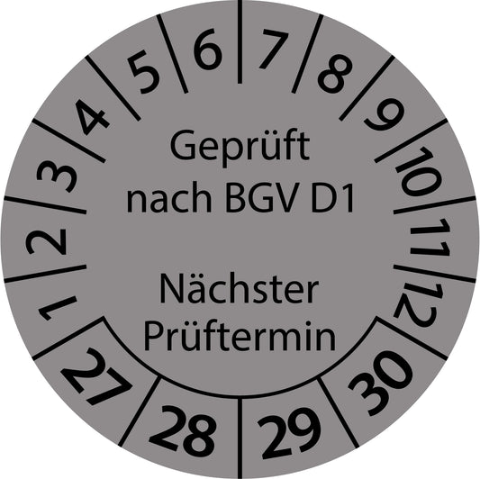 Mehrjahresprüfetiketten, Geprüft nach BGV D1, Nächster Prüftermin, Startjahr: 2027 aus Papier oder Plastik