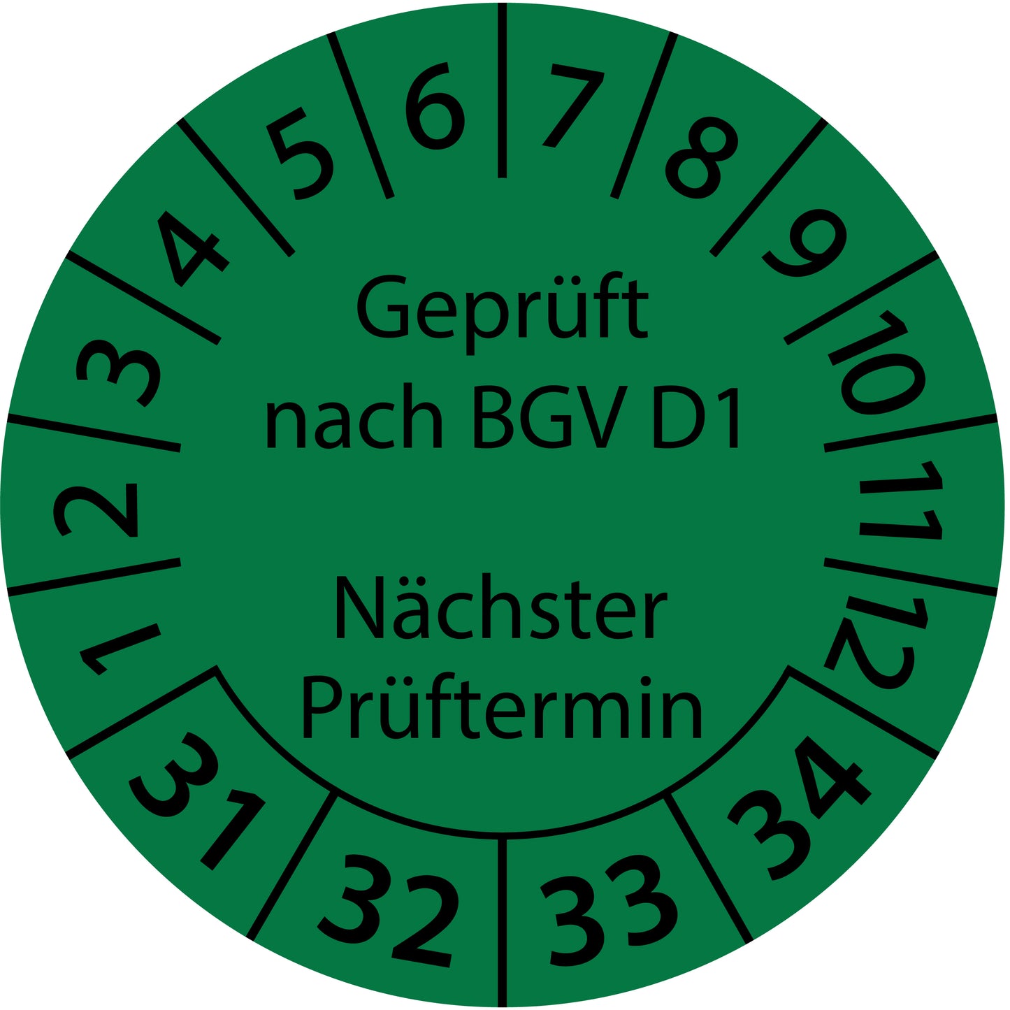 Mehrjahresprüfetiketten, Geprüft nach BGV D1, Nächster Prüftermin, Startjahr: 2031 aus Papier oder Plastik