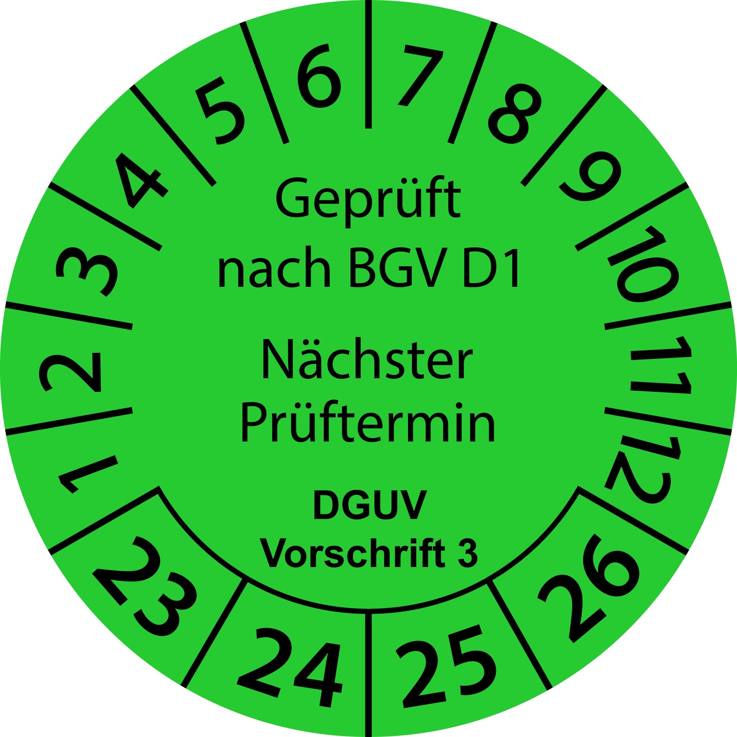 Mehrjahresprüfetiketten, Geprüft nach BGV D1, Nächster Prüftermin, DGUV Vorschrift 3, Startjahr: 2023 aus Papier oder Plastik