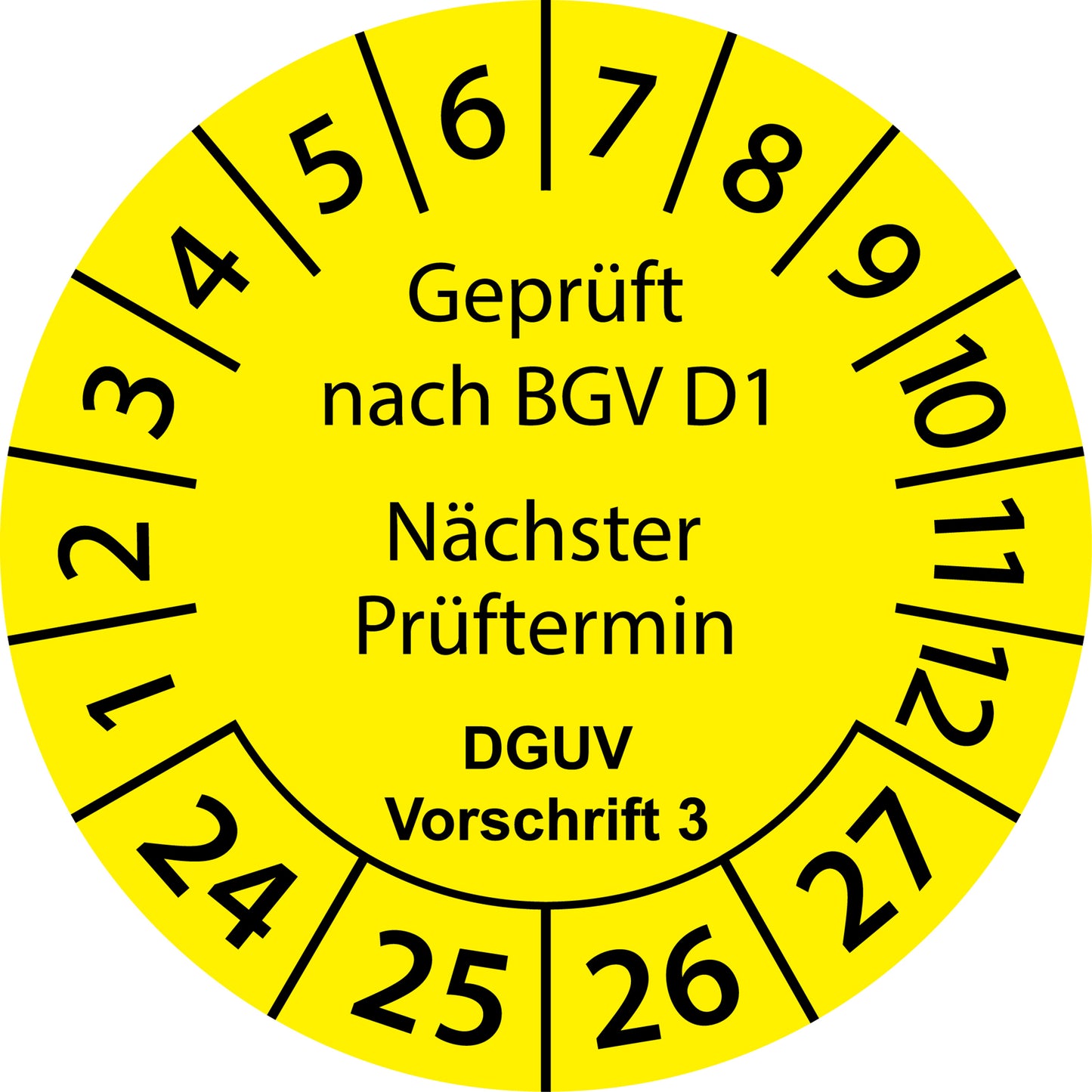 Mehrjahresprüfetiketten, Geprüft nach BGV D1, Nächster Prüftermin, DGUV Vorschrift 3, Startjahr: 2024 aus Papier oder Plastik