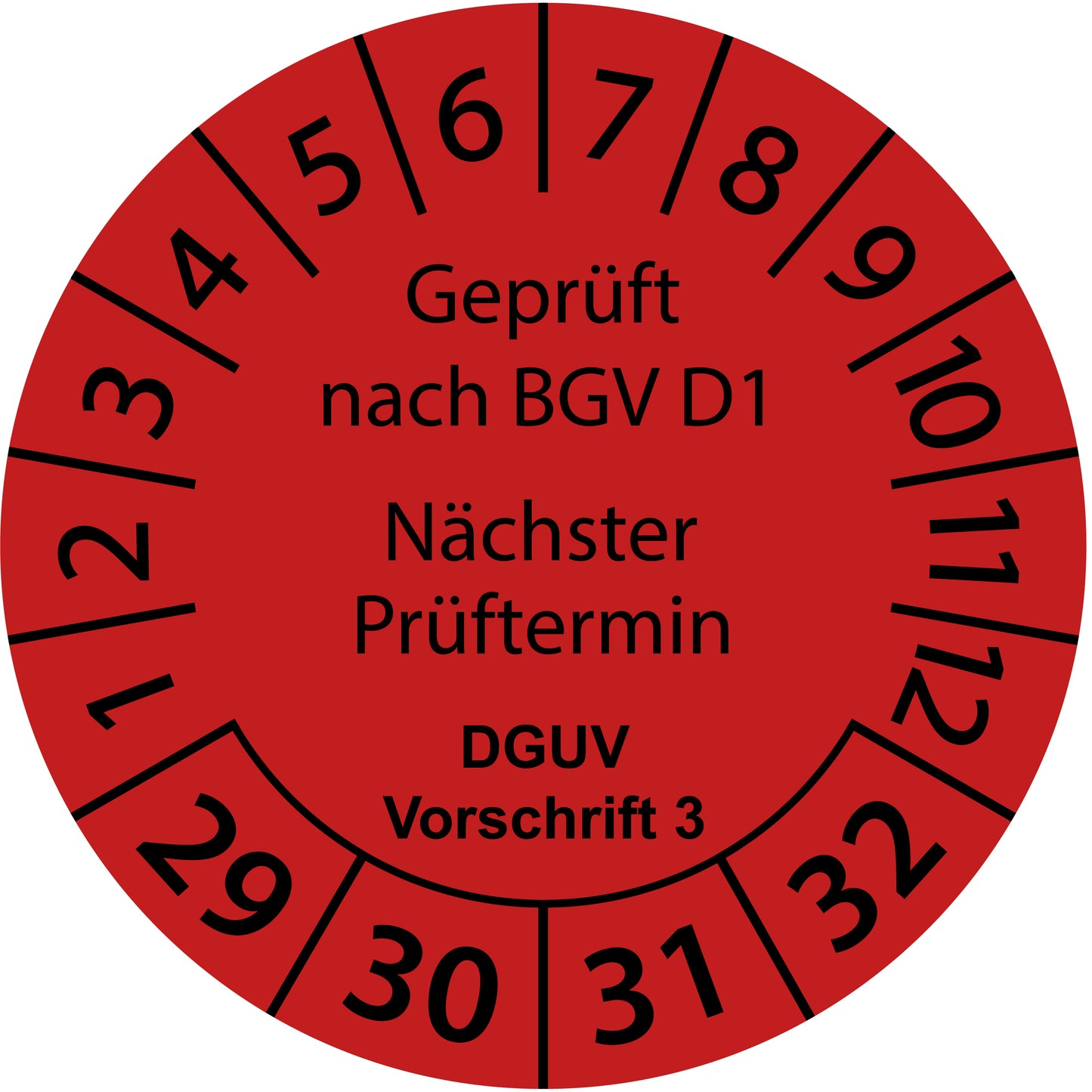 Mehrjahresprüfetiketten, Geprüft nach BGV D1, Nächster Prüftermin, DGUV Vorschrift 3, Startjahr: 2029 aus Papier oder Plastik