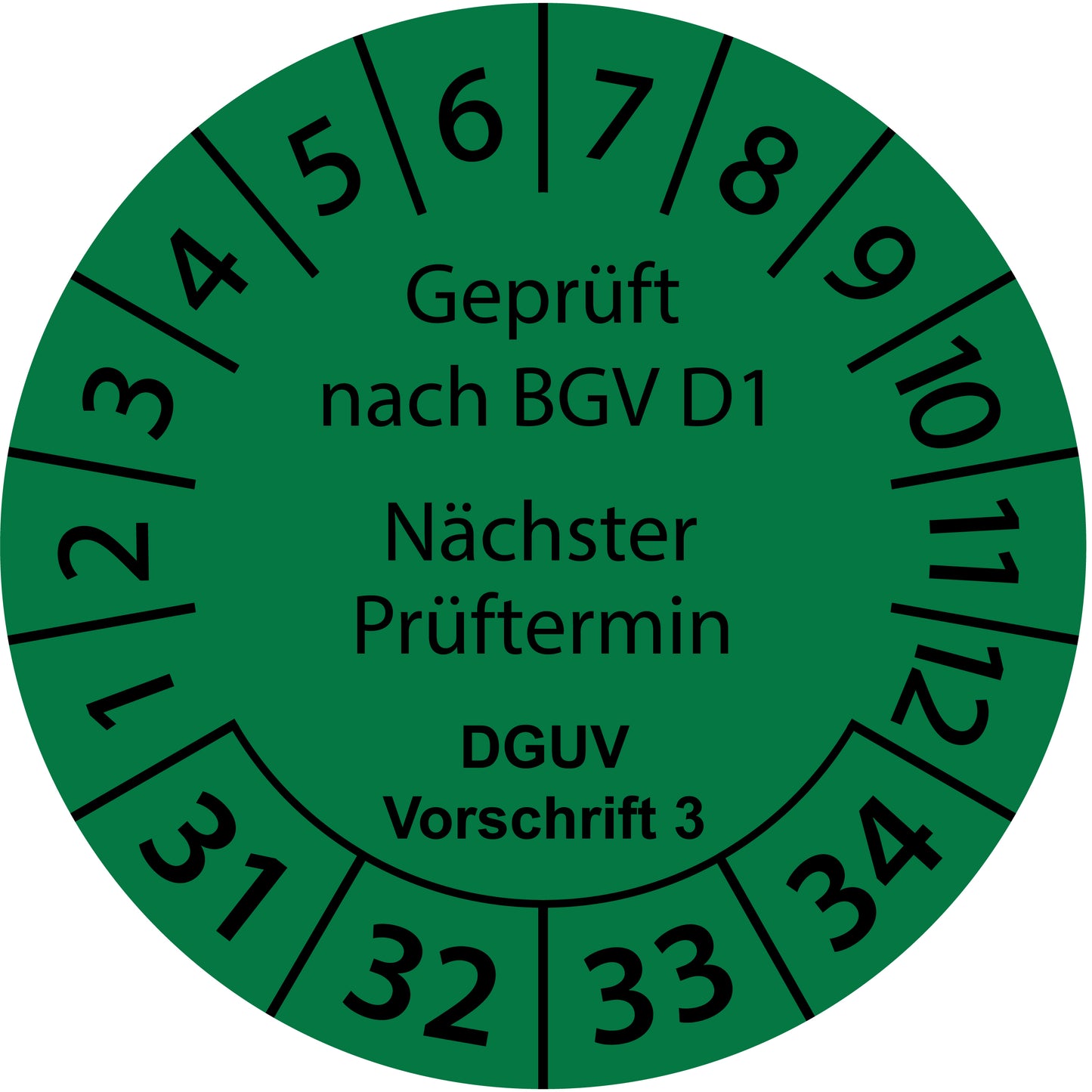 Mehrjahresprüfetiketten, Geprüft nach BGV D1, Nächster Prüftermin, DGUV Vorschrift 3, Startjahr: 2031 aus Papier oder Plastik