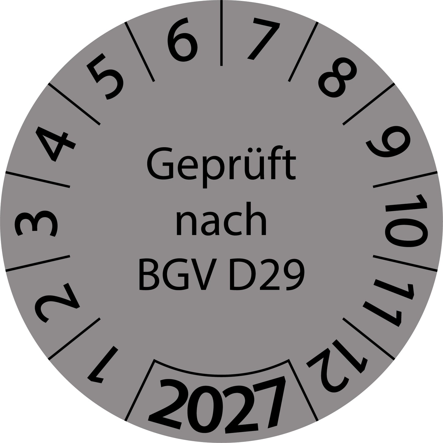 Einjahresprüfetiketten, Geprüft nach BGV D29, Startjahr: 2027 aus Papier oder Plastik