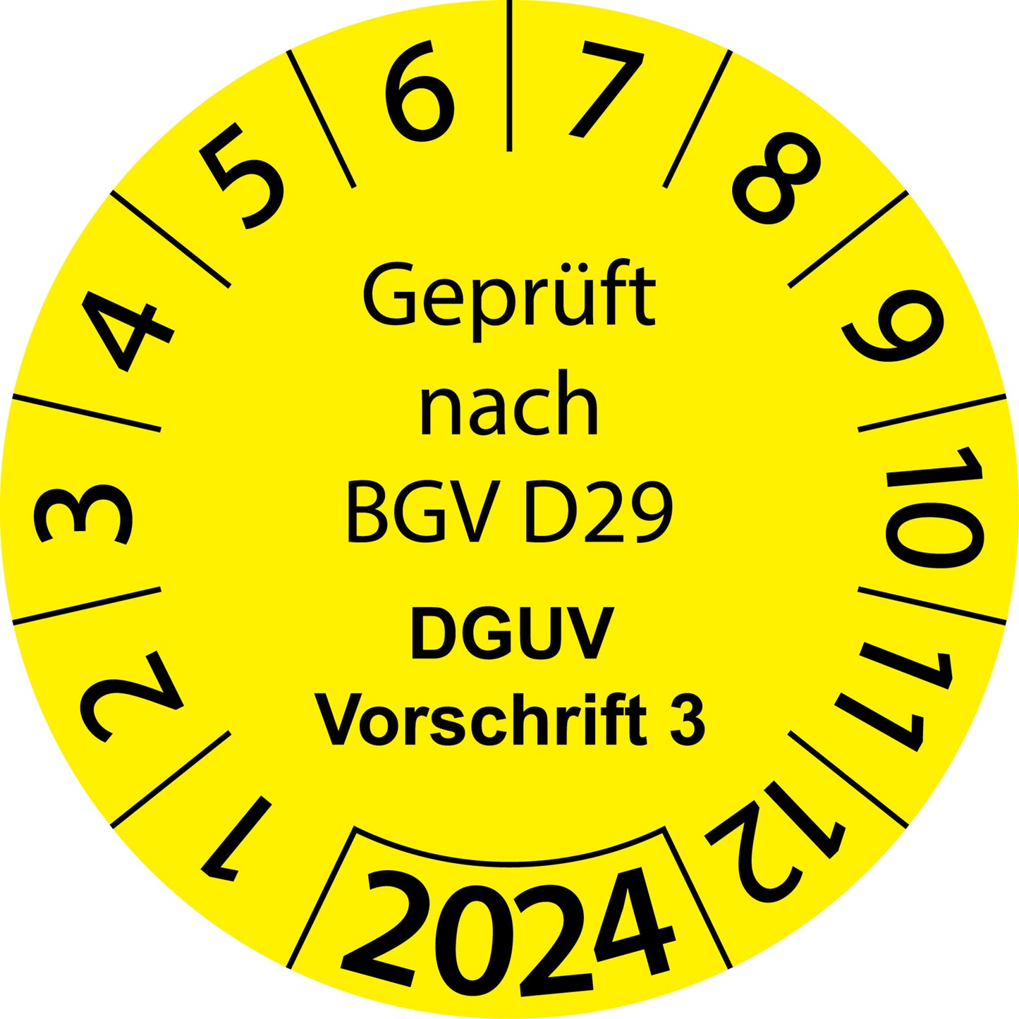 Einjahresprüfetiketten, Geprüft nach BGV D29, DGUV Vorschrift 3, Startjahr: 2024 aus Papier oder Plastik