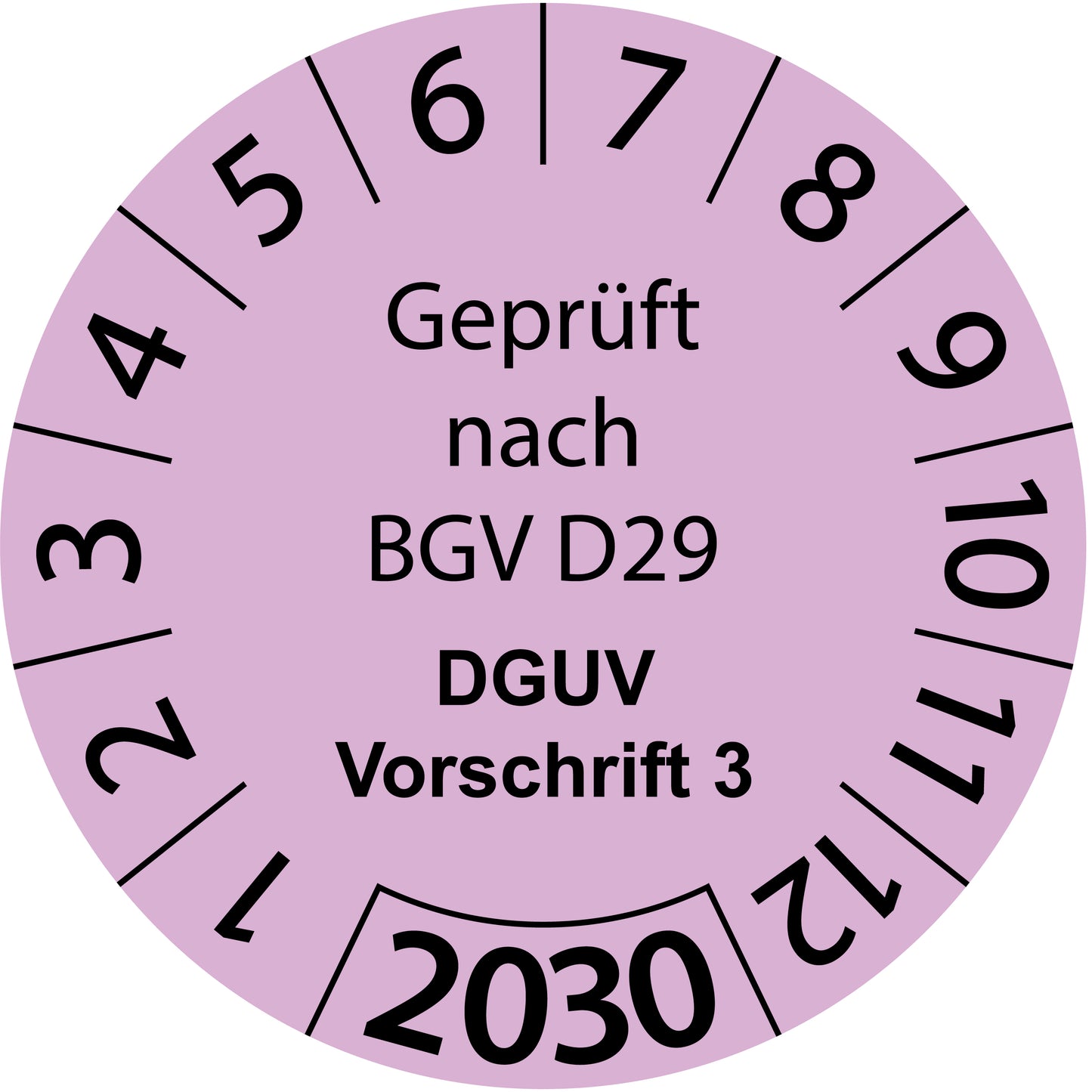 Einjahresprüfetiketten, Geprüft nach BGV D29, DGUV Vorschrift 3, Startjahr: 2030 aus Papier oder Plastik