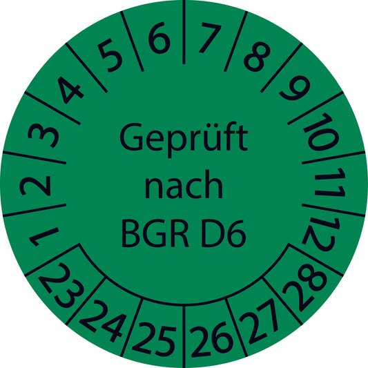 Mehrjahresprüfetiketten, Geprüft nach BGR D6, Startjahr: 2023 aus Papier oder Plastik