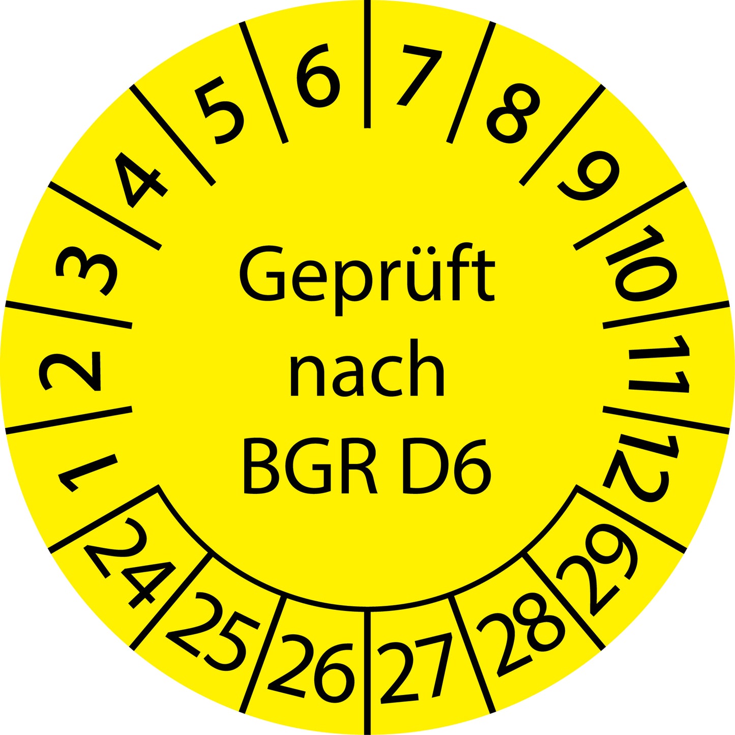 Mehrjahresprüfetiketten, Geprüft nach BGR D6, Startjahr: 2024 aus Papier oder Plastik