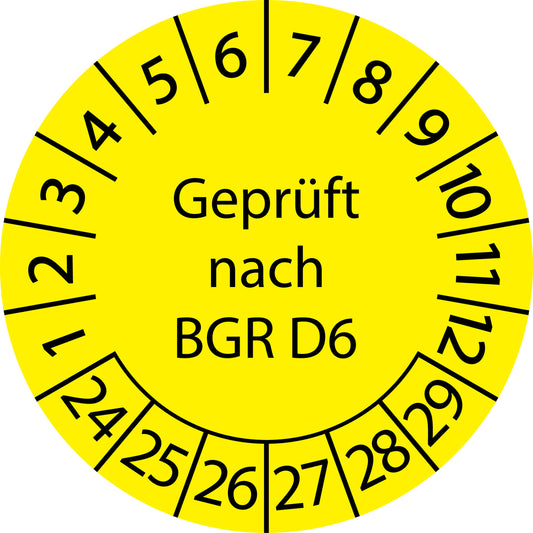 Mehrjahresprüfetiketten, Geprüft nach BGR D6, Startjahr: 2024 aus Papier oder Plastik