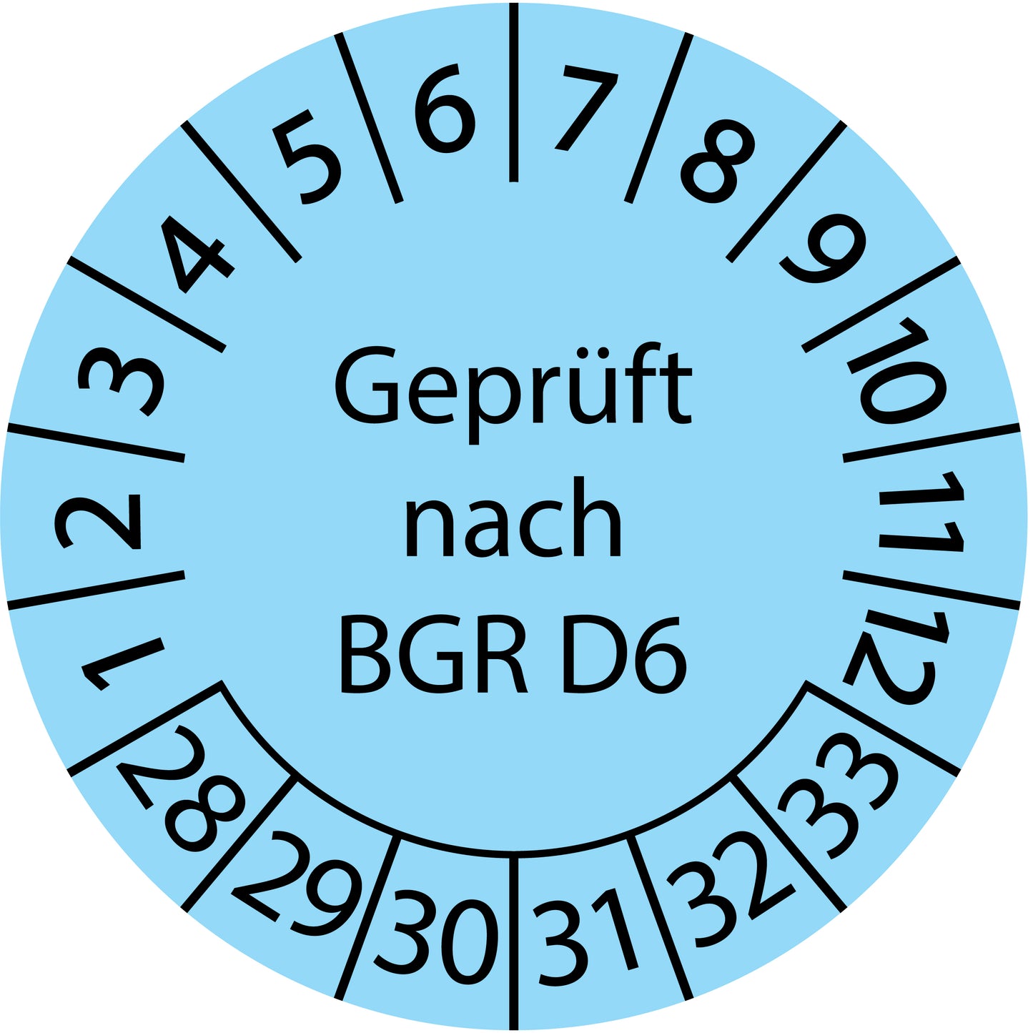 Mehrjahresprüfetiketten, Geprüft nach BGR D6, Startjahr: 2028 aus Papier oder Plastik