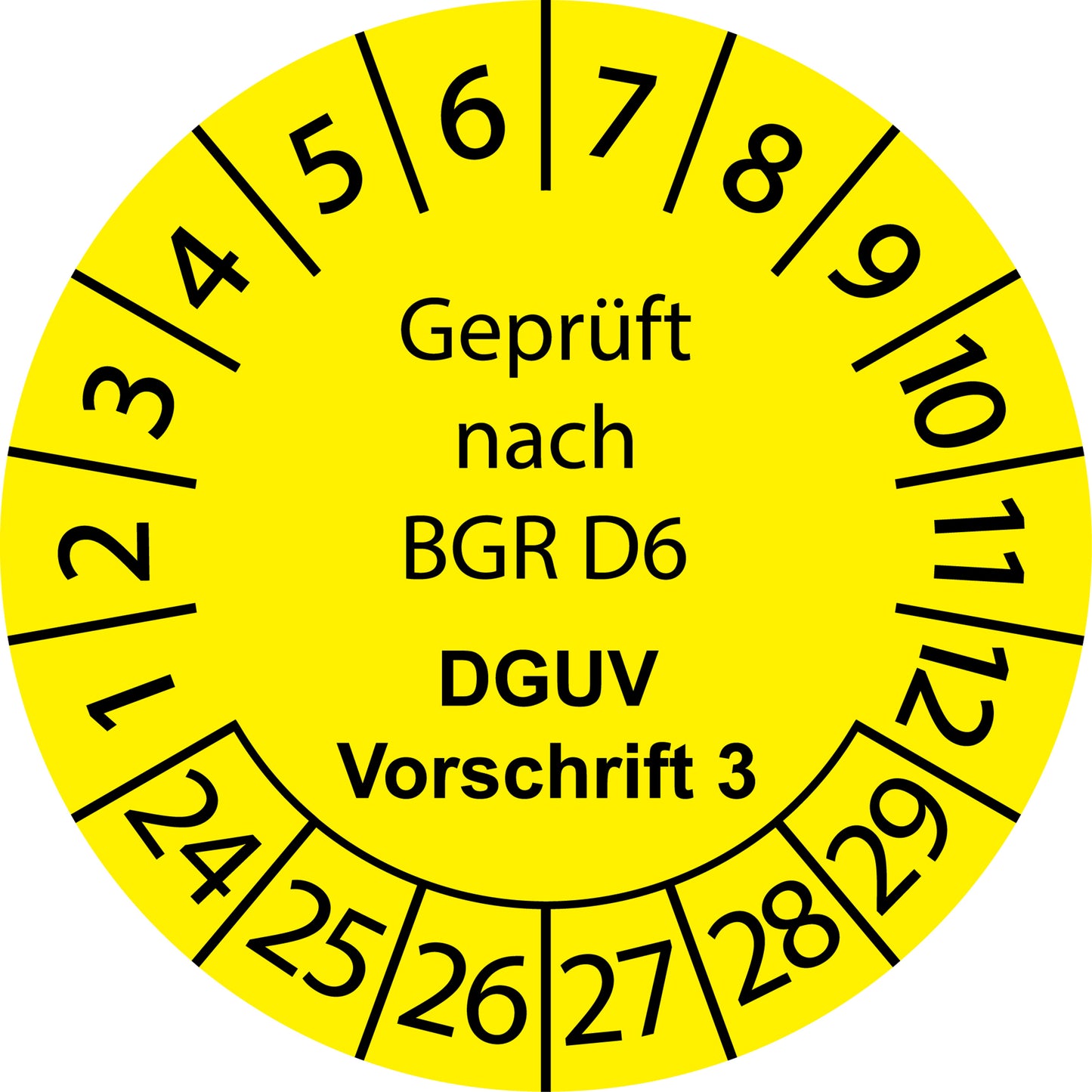 Mehrjahresprüfetiketten, Geprüft nach BGR D6, DGUV Vorschrift 3, Startjahr: 2024 aus Papier oder Plastik