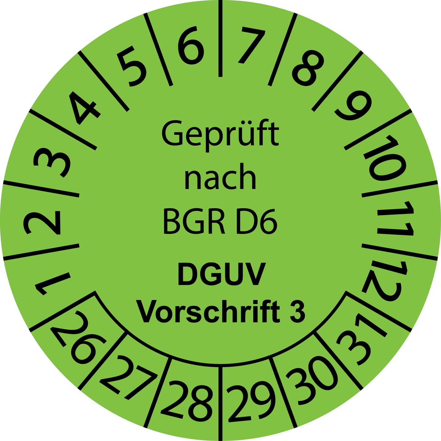 Mehrjahresprüfetiketten, Geprüft nach BGR D6, DGUV Vorschrift 3, Startjahr: 2026 aus Papier oder Plastik