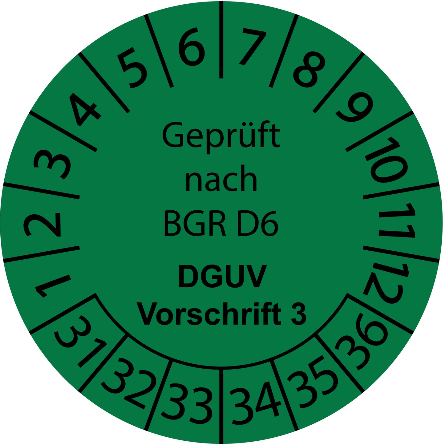 Mehrjahresprüfetiketten, Geprüft nach BGR D6, DGUV Vorschrift 3, Startjahr: 2031 aus Papier oder Plastik