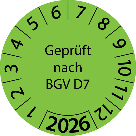 Einjahresprüfetiketten, Geprüft nach BGV D7, Startjahr: 2026 aus Papier oder Plastik