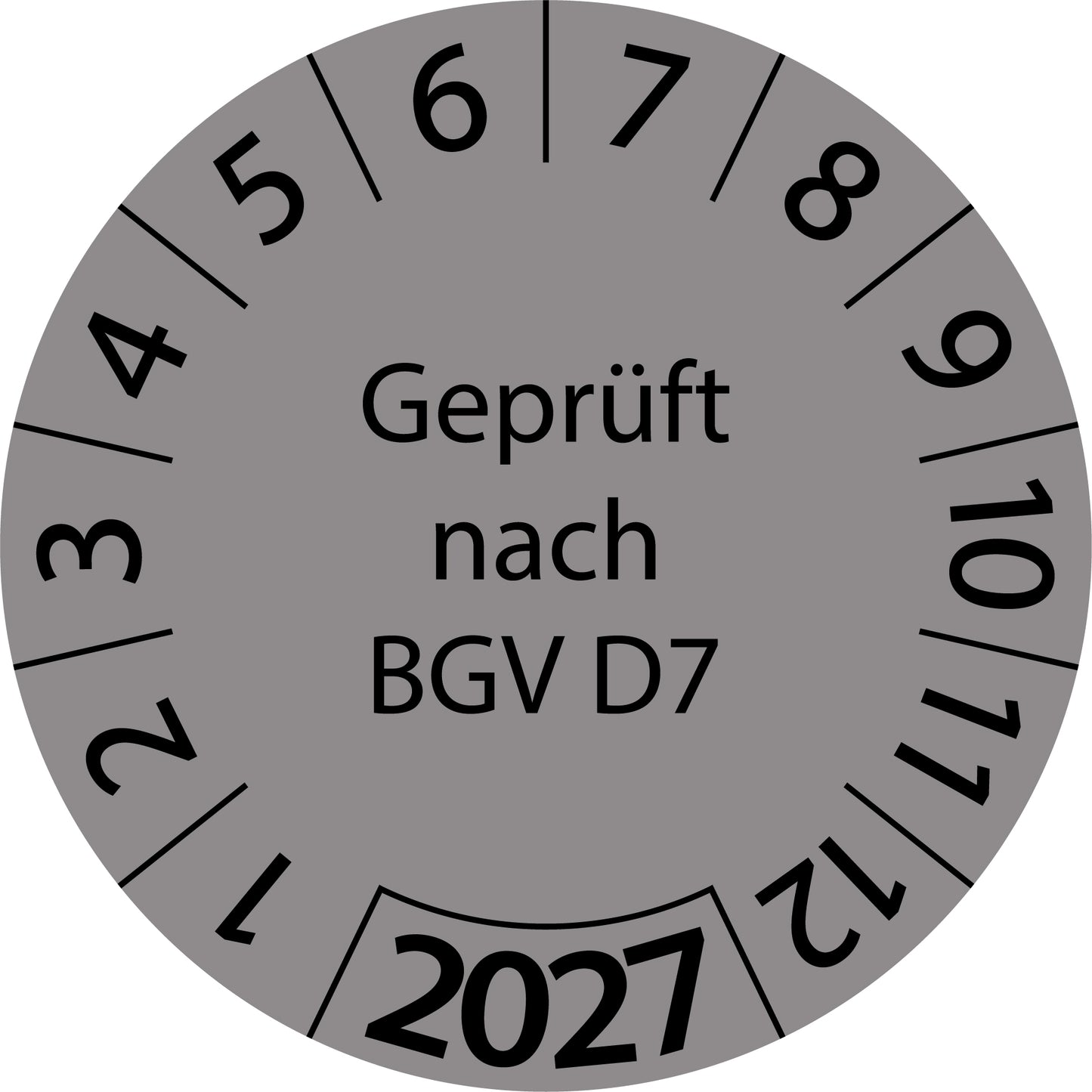Einjahresprüfetiketten, Geprüft nach BGV D7, Startjahr: 2027 aus Papier oder Plastik