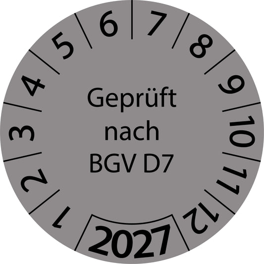 Einjahresprüfetiketten, Geprüft nach BGV D7, Startjahr: 2027 aus Papier oder Plastik