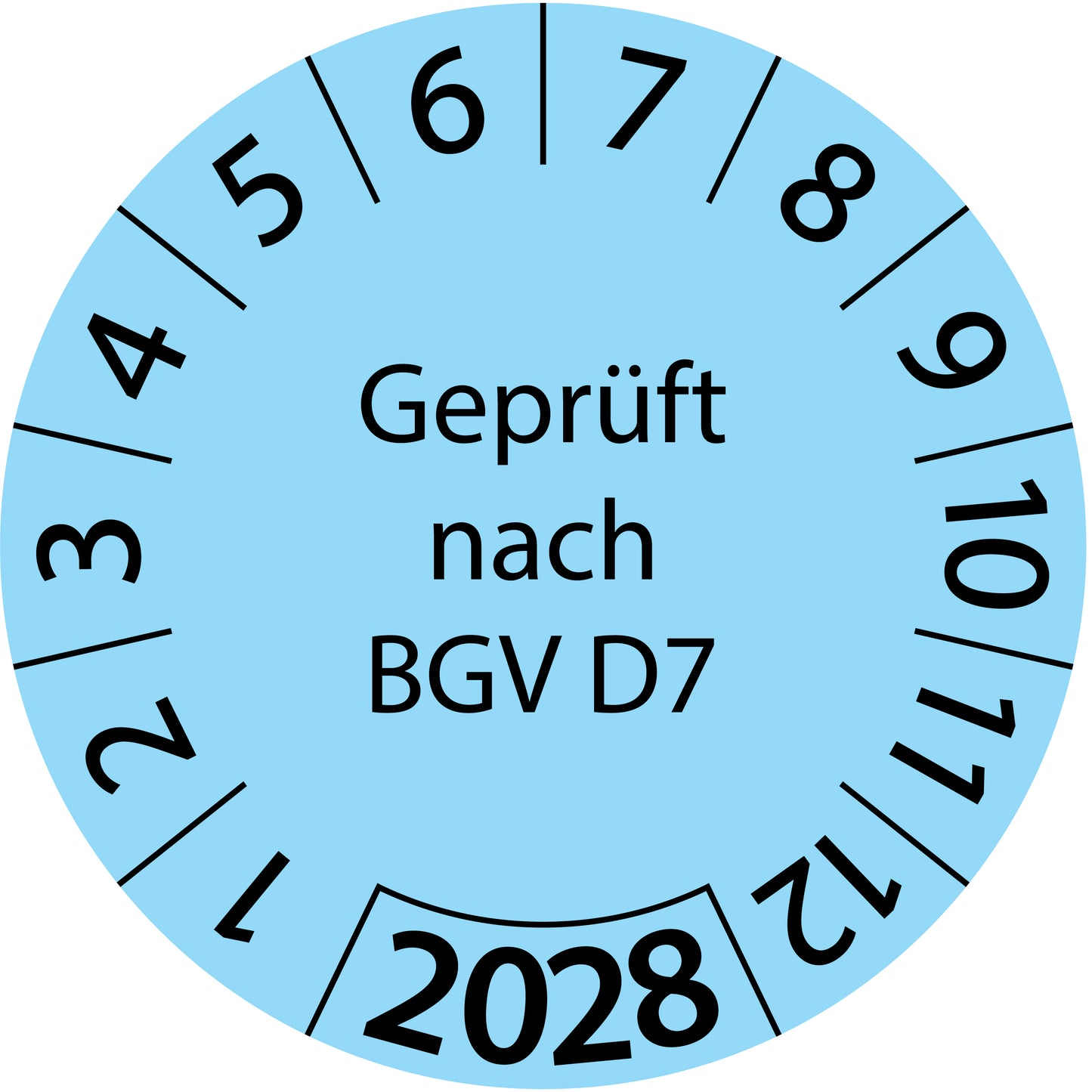 Einjahresprüfetiketten, Geprüft nach BGV D7, Startjahr: 2028 aus Papier oder Plastik