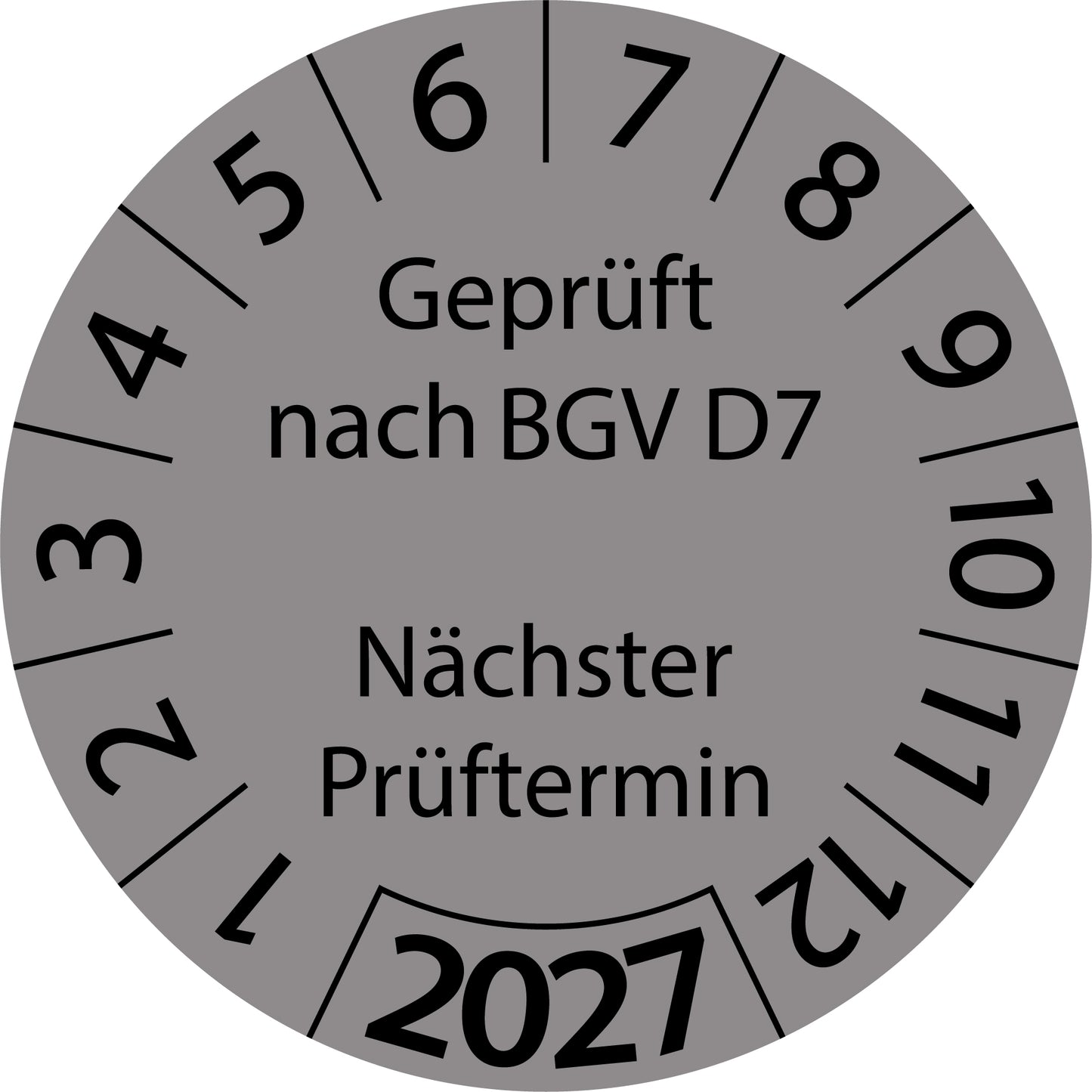 Einjahresprüfetiketten, Geprüft nach BGV D7, Nächster Prüftermin, Startjahr: 2027 aus Papier oder Plastik