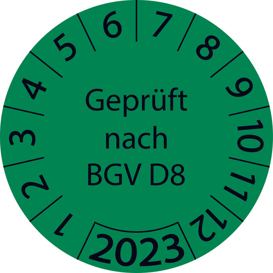 Einjahresprüfetiketten, Geprüft nach BGV D8, Startjahr: 2023 aus Papier oder Plastik