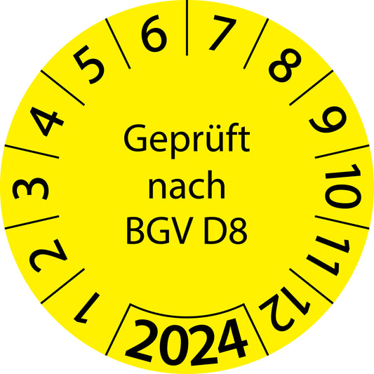 Einjahresprüfetiketten, Geprüft nach BGV D8, Startjahr: 2024 aus Papier oder Plastik