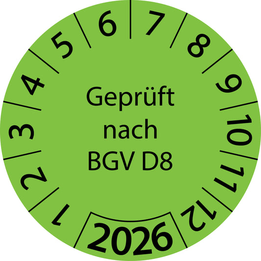 Einjahresprüfetiketten, Geprüft nach BGV D8, Startjahr: 2026 aus Papier oder Plastik