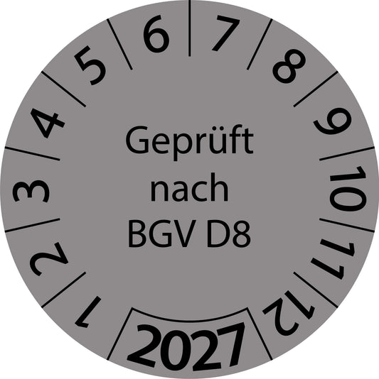 Einjahresprüfetiketten, Geprüft nach BGV D8, Startjahr: 2027 aus Papier oder Plastik