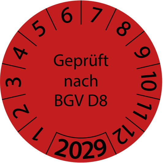 Einjahresprüfetiketten, Geprüft nach BGV D8, Startjahr: 2029 aus Papier oder Plastik