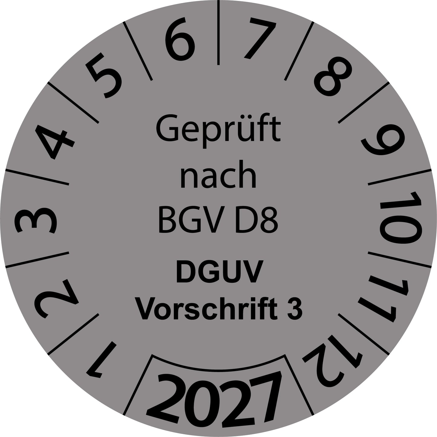 Einjahresprüfetiketten, Geprüft nach BGV D8, DGUV Vorschrift 3, Startjahr: 2027 aus Papier oder Plastik