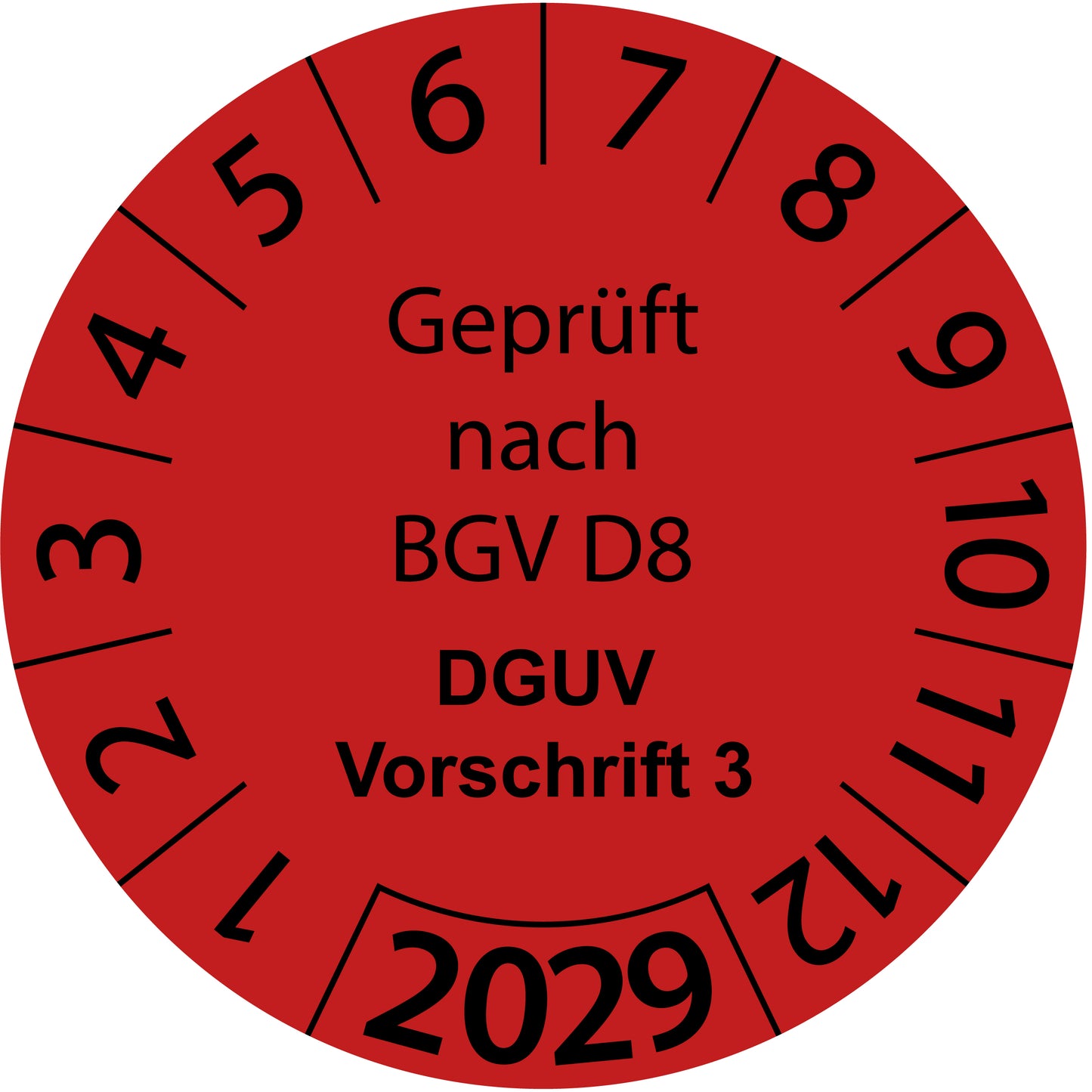 Einjahresprüfetiketten, Geprüft nach BGV D8, DGUV Vorschrift 3, Startjahr: 2029 aus Papier oder Plastik