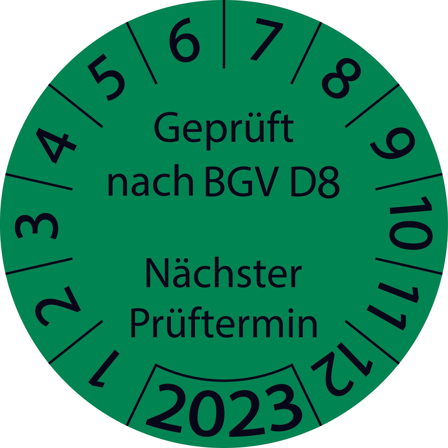 Einjahresprüfetiketten, Geprüft nach BGV D8 Nächster Prüftermin, Startjahr: 2023 aus Papier oder Plastik