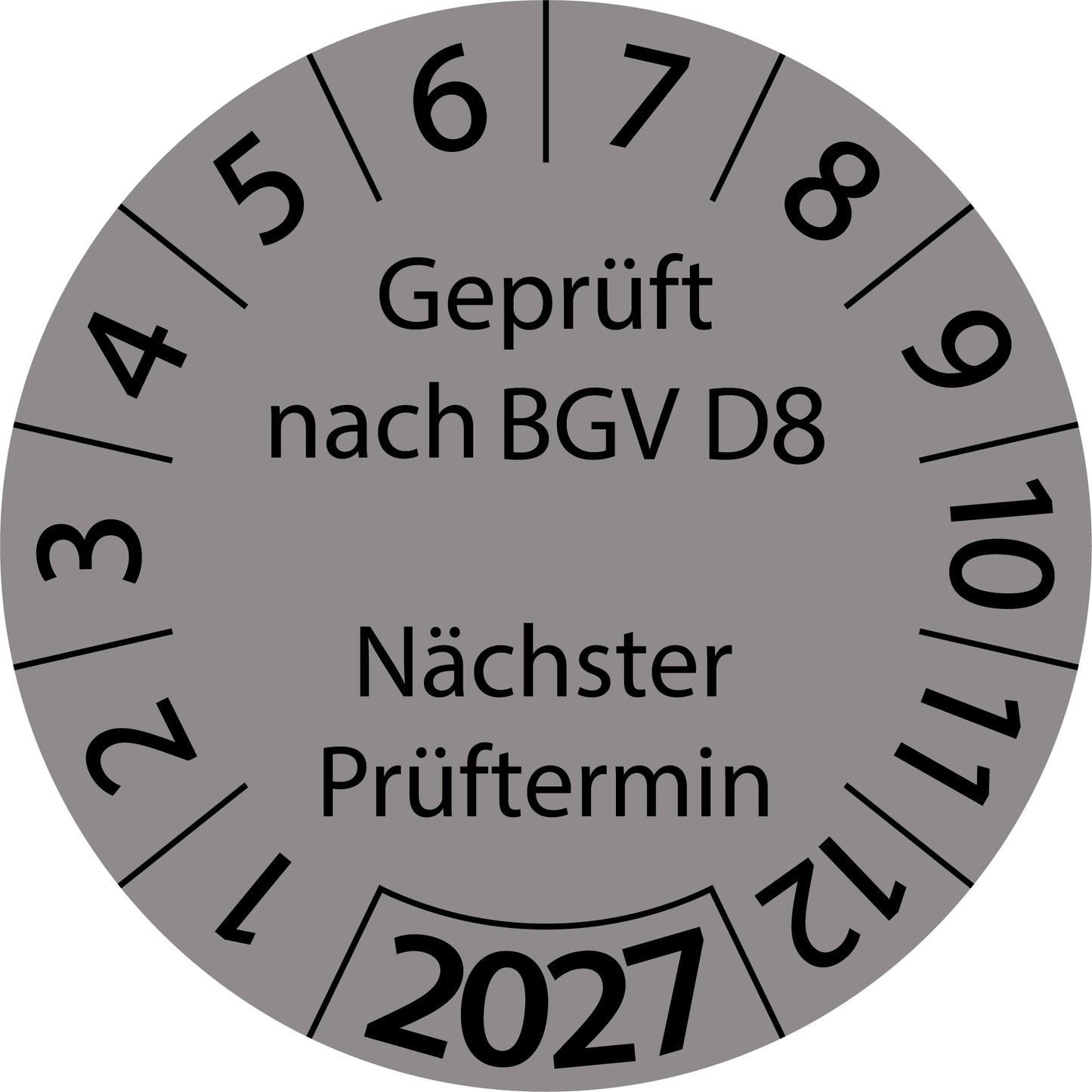 Einjahresprüfetiketten, Geprüft nach BGV D8, Nächster Prüftermin, Startjahr: 2027 aus Papier oder Plastik