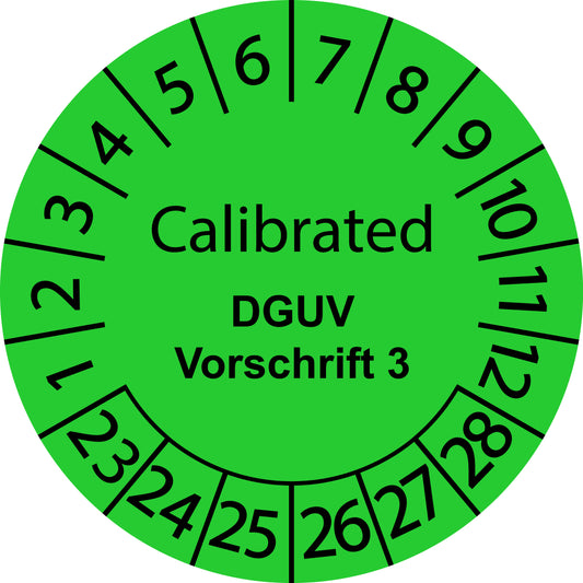 Mehrjahresprüfetiketten, Calibrated, DGUV Vorschrift 3, Startjahr: 2023 aus Papier oder Plastik
