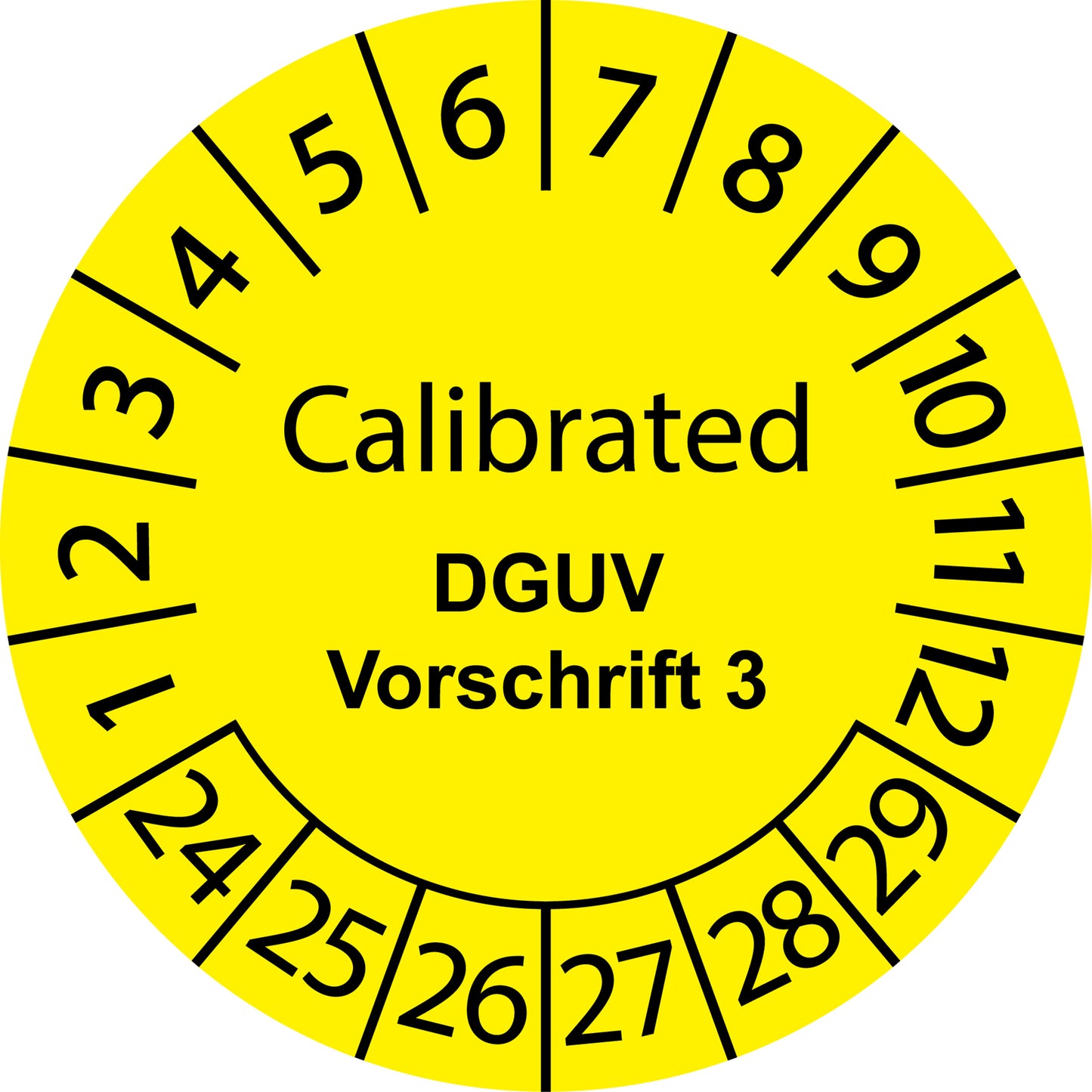 Mehrjahresprüfetiketten, Calibrated, DGUV Vorschrift 3, Startjahr: 2024 aus Papier oder Plastik