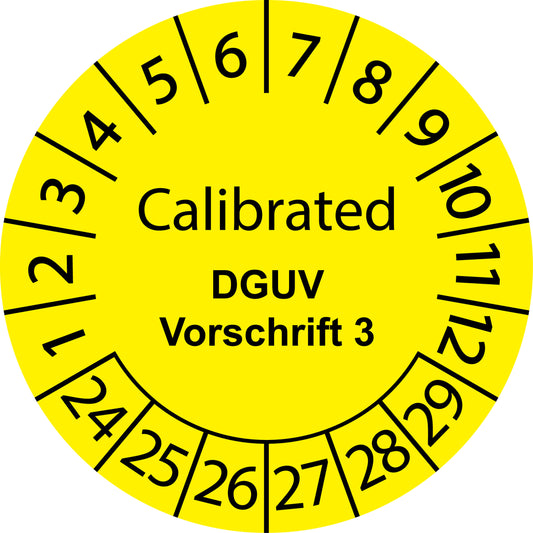 Mehrjahresprüfetiketten, Calibrated, DGUV Vorschrift 3, Startjahr: 2024 aus Papier oder Plastik
