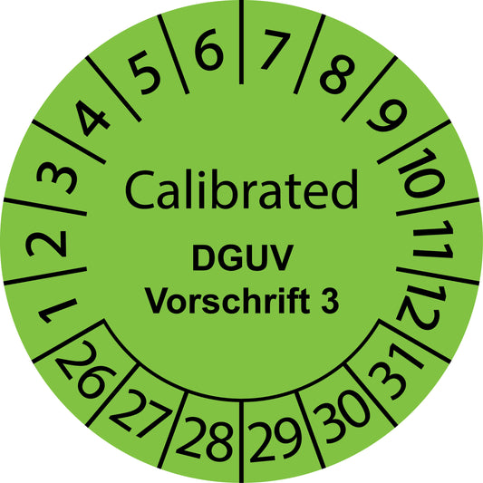 Mehrjahresprüfetiketten, Calibrated, DGUV Vorschrift 3, Startjahr: 2026 aus Papier oder Plastik
